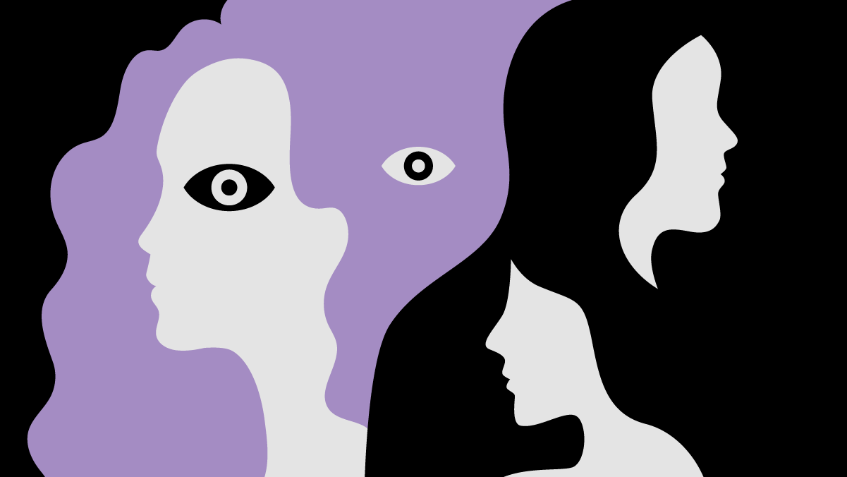 Figuras de mujeres en colores lila, blanco y negro. Dueñas del Futuro: una iniciativa de Nu para apoyar a las mujeres.