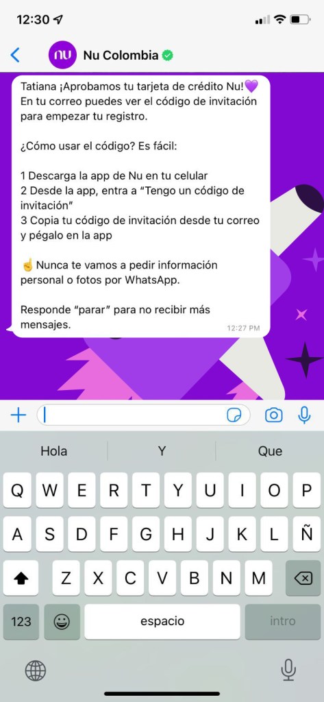 Imagen del chat de WhatsApp de Nu verificado. ¿Cómo reconocer que es verdadero?