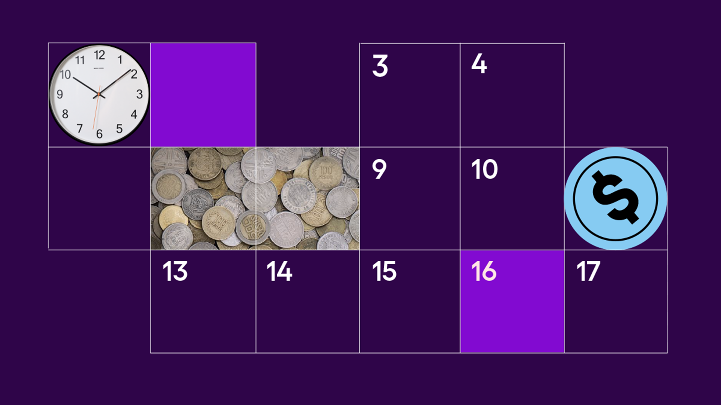 Imagen de calendario con monedas, un reloj y el signo pesos. Certificado de retención en la fuente.