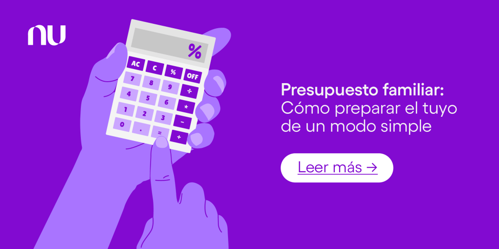 Ilustración de calculadora morada. Presupuesto familiar: una forma simple de organizar tu dinero.