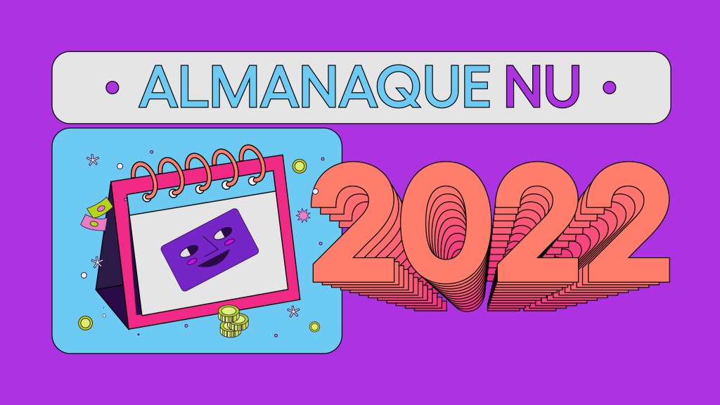 Almanaque Nu 2022: doce capítulos de otra serie morada Un dibujo de un almanaque de pared en el que dice Almanaque Nu 2022 con un fondo morado.