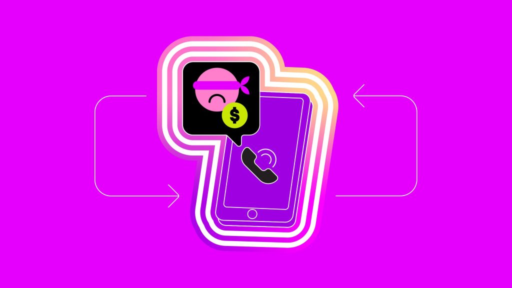 Caí en una estafa de falso secuestro y transferí dinero Ilustración de celular y una cara vendada. Caí en una estafa de falso secuestro y transferí dinero.