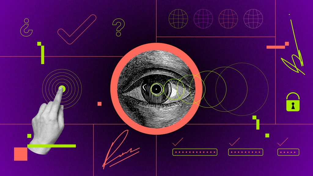 Autenticación digital: ¿qué es, cómo funciona y por qué es importante? La ilustración de un ojo rodeado de un círculo naranja y un efecto
