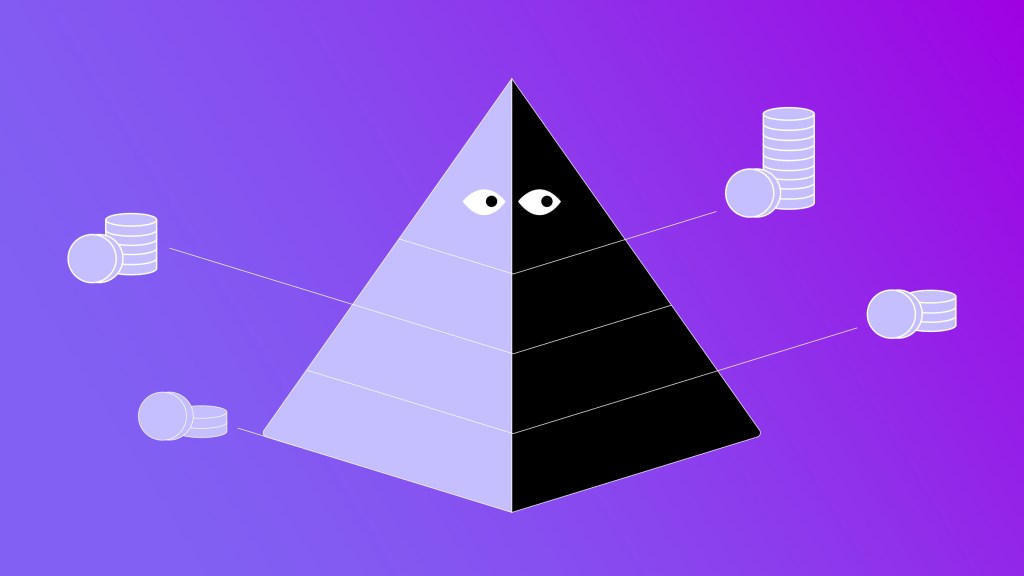 Pirámide financiera: ¿cómo identificarla y por qué evitarla? Imagen de una pirámide con monedas a ambos lados. Pirámide financiera: ¿cómo identificarla?