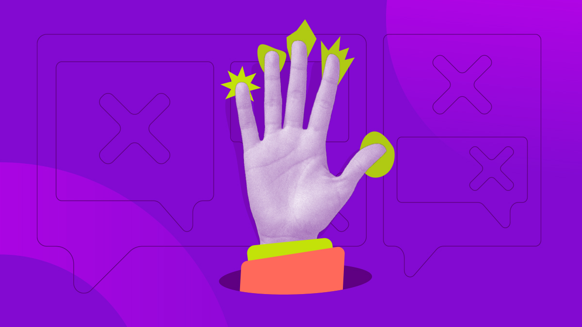 Qué decir en una entrevista de trabajo: cómo evitar estos 5 errores Ilustración de una mano con stickers en sus dedos. Aprende qué decir en una entrevista de trabajo.