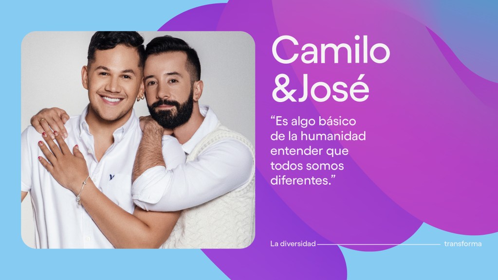 “La diversidad es inclusión” Foto de influencers Cami y Jose abrazados con la frase: La diversidad es inclusión.