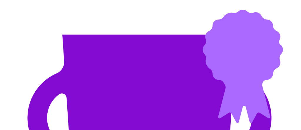 Blog_Home Trofeo morado con un moño de ganador en la esquina derecha superior