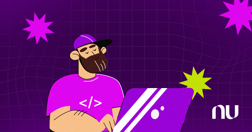 Onboarding de ingenieros e ingenieras en Nu Ilustración de persona trabajando en su portátil. Onboarding de ingenieros e ingenieras en Nu.