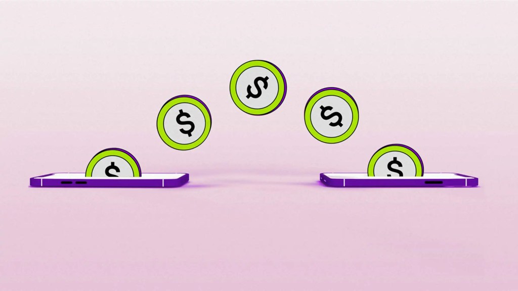 ¿Cómo transferir dinero desde y hacia la Cuenta Nu? Imagen de celulares con un puente de monedas que simboliza transferir y recibir dinero en Cuenta Nu