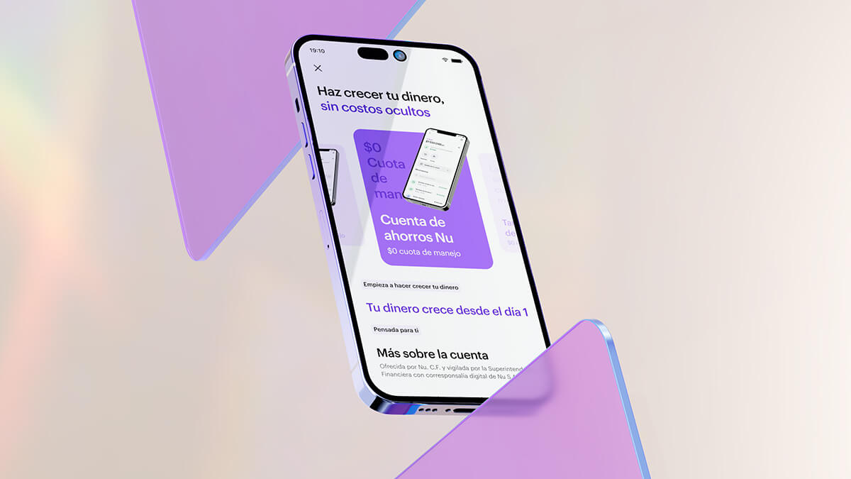 Cuenta Nu Imagen de celular con información de la Cuenta Nu, sin cuota de manejo.