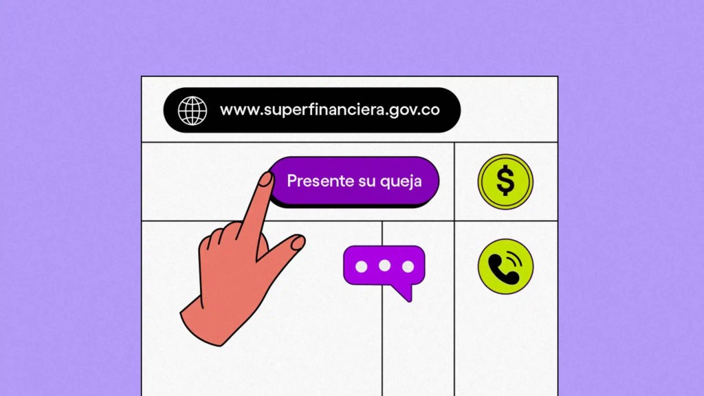 ¿Cómo presentar una petición, queja, o reclamo ante la Superfinanciera? Ilustración de una persona presentando una PQR en la página web de la Superfinanciera.