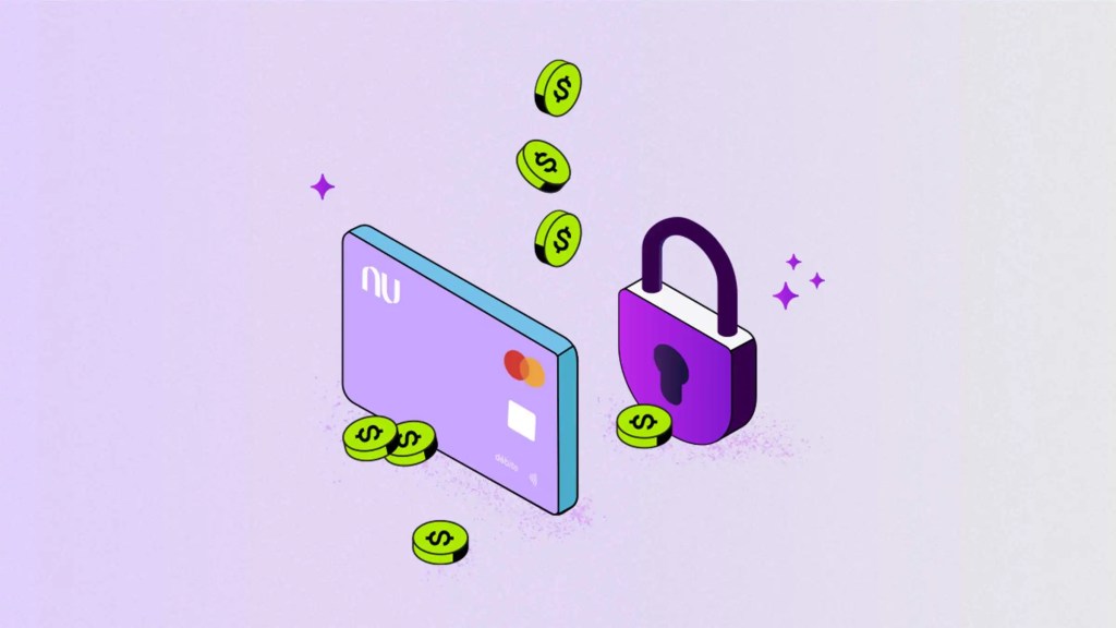 seguro de depósito Fogafín Imagen de tarjeta débito Nu y candado que representa el respaldo del seguro de depósito de Fogafín.