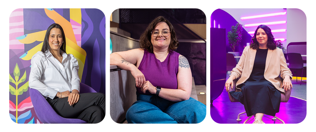 ¿Quieres saber cómo se siente trabajar en Nu? Fotografía de Ximena, Maitê y Michelle, talentos de Nu que revolucionan la experiencia financiera.