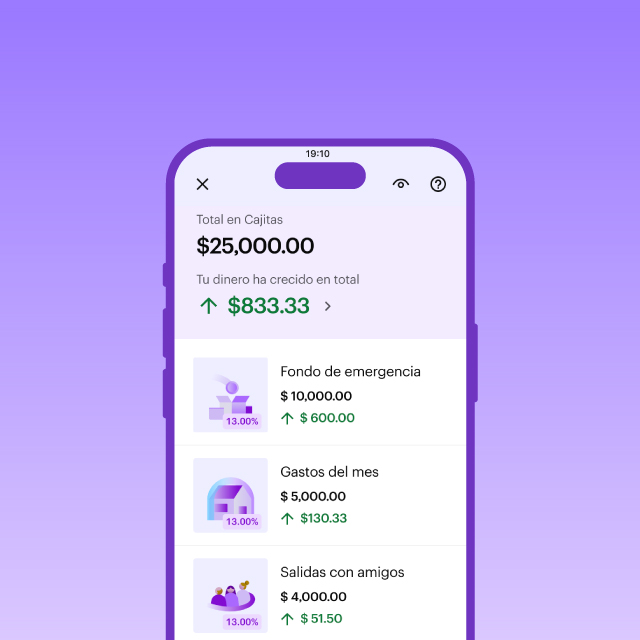 Imagen de la app de Nu mostrando cómo crece el dinero en mis cajitas de ahorro.