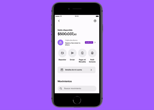 Así de fácil puedes exentar tu cuenta de 4x1000. Gif explicativo con los pasos desde la app de Nu.