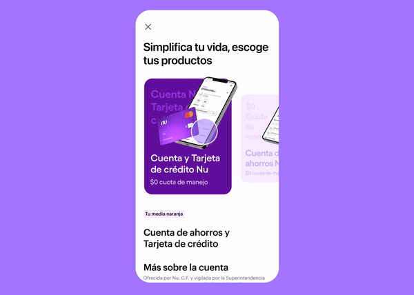 GIF de cómo funciona el registro en Nu y los pasos que debes seguir para aceptar tus productos.