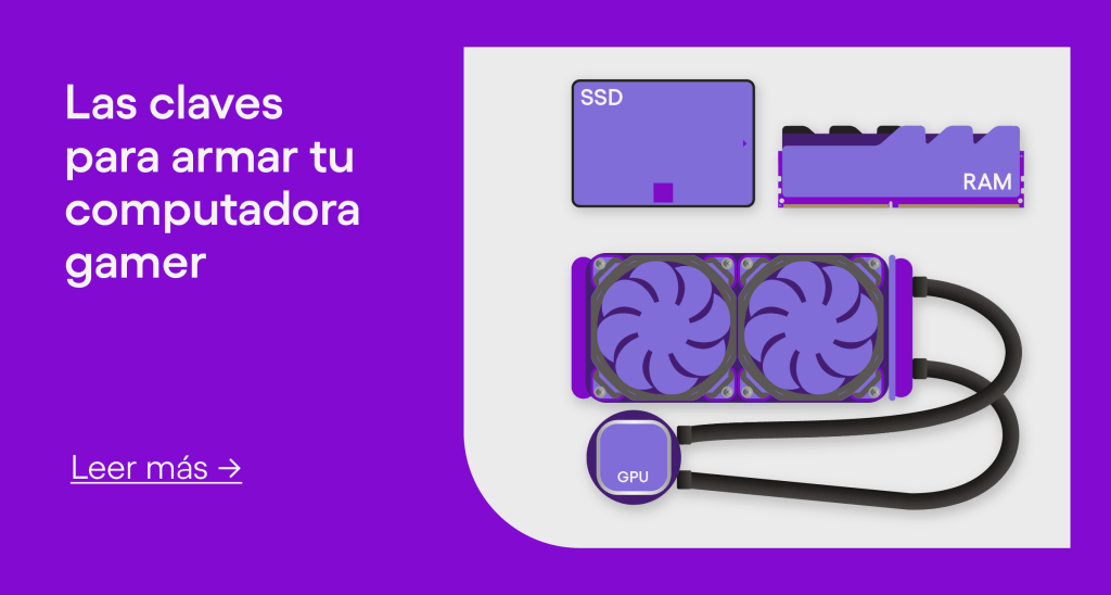 Ilustración con las partes para armar tu computadora gamer.
