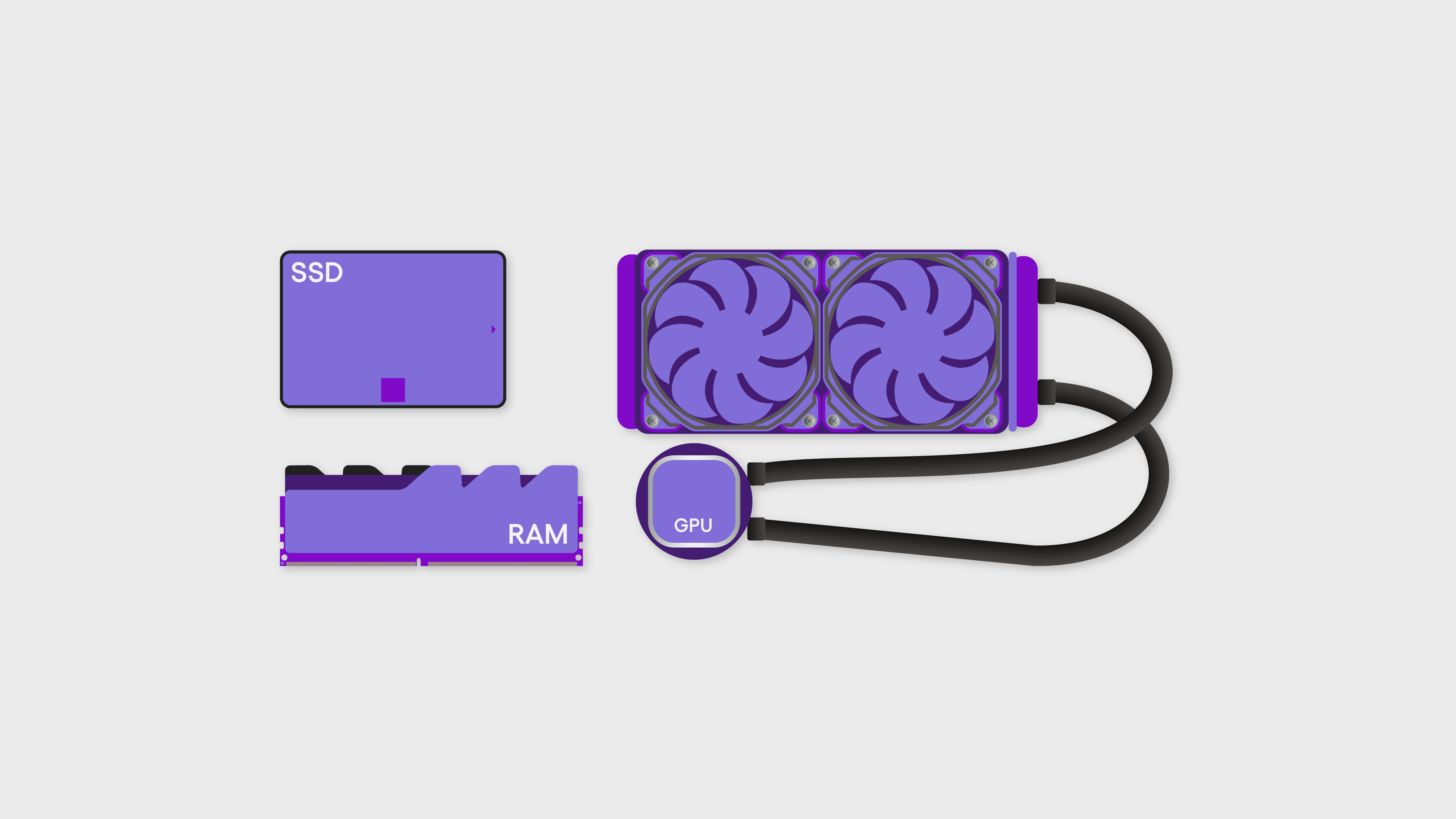 Ilustración con las partes para armar tu computadora gamer.