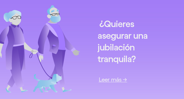 Ilustración de pareja de abuelos paseando a su mascota. Ahorrar para la pensión ¿Cómo empezar?