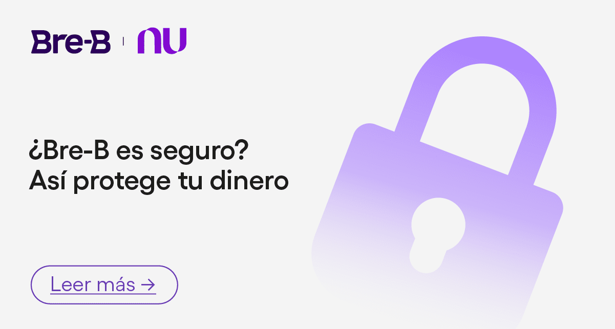 Ilustración de candado con logo de Bre-B y Nu. Descubre si Bre-B es seguro, así protege tu dinero.