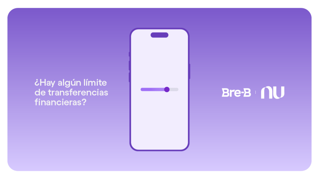 Ilustración de celular ajustando los límites de transferencias financieras con logos de Bre-B y Nu.