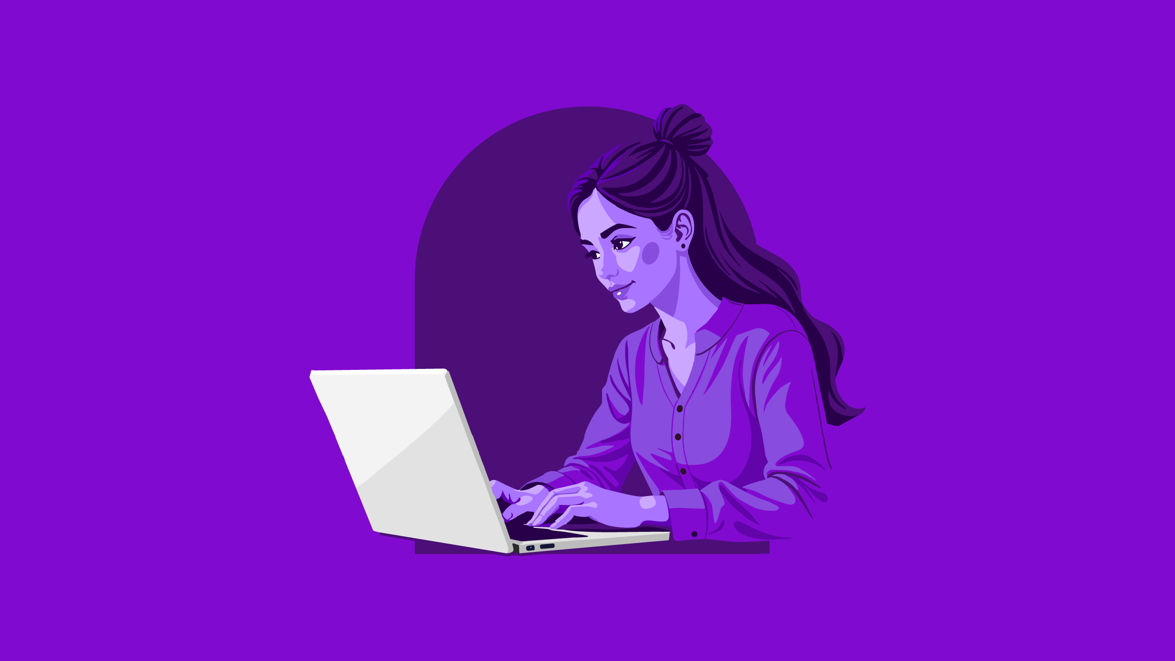 Ilustración de persona trabajando en su computador. Trabajo remoto, cómo encontrar empleo desde casa