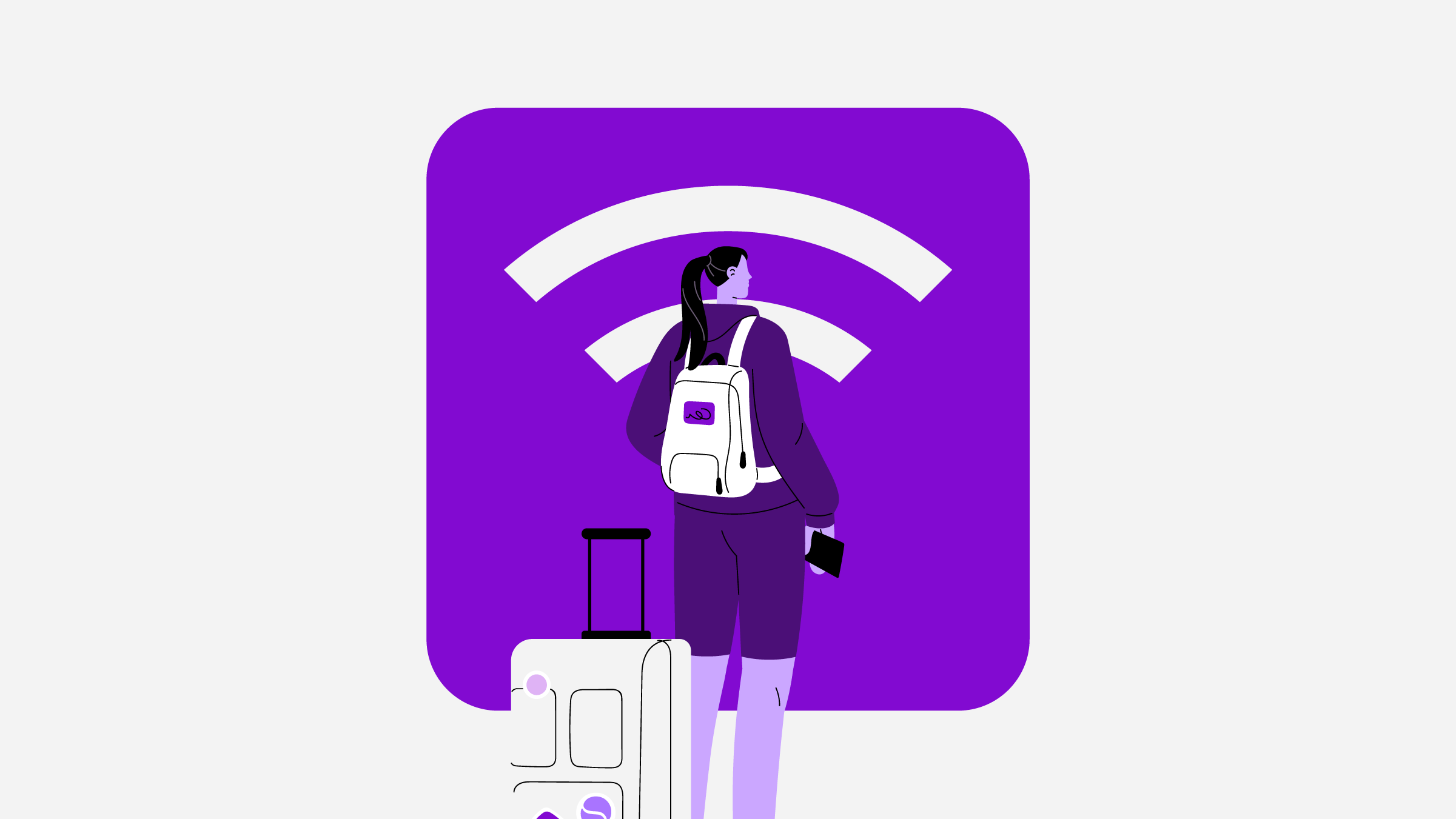 Ilustración de mujer en el aeropuerto. ¿Es seguro conectarme al WiFi de los aeropuertos?
