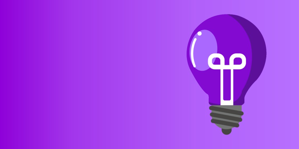 ¿Por qué deberías registrar tu propiedad intelectual? Ilustración de bombilla morada. ¿Por qué deberías registrar tu propiedad intelectual?