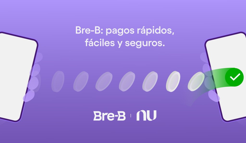 Ilustración de Nu y Bre-B: paga con tus llaves en segundos entre bancos y entidades financieras.