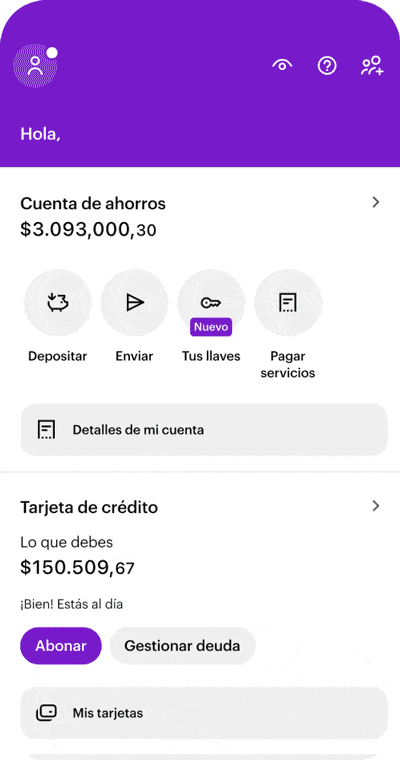 Gif con los pasos para enviar dinero con las llaves Nu