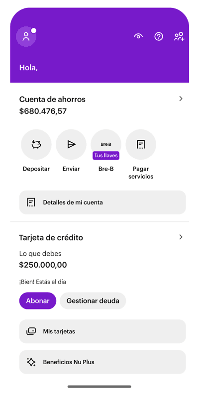 Gif con los pasos para revisar tus llaves de Bre-B registradas en Nu