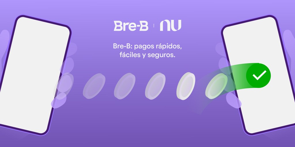 Ilustración de Nu y Bre-B: paga con tus llaves en segundos entre bancos y entidades financieras.
