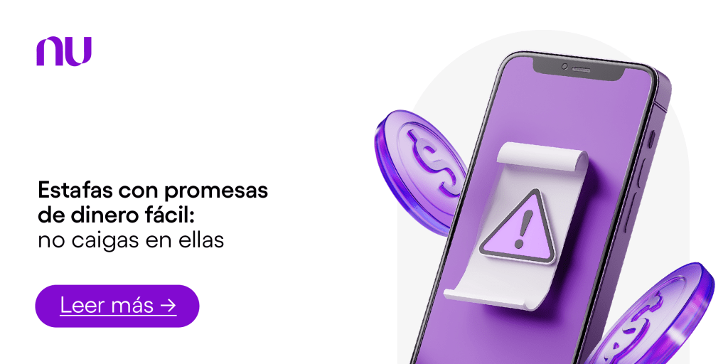 Imagen de celular con la advertencia de estafas con promesas de dinero fácil: no caigas en ellas
