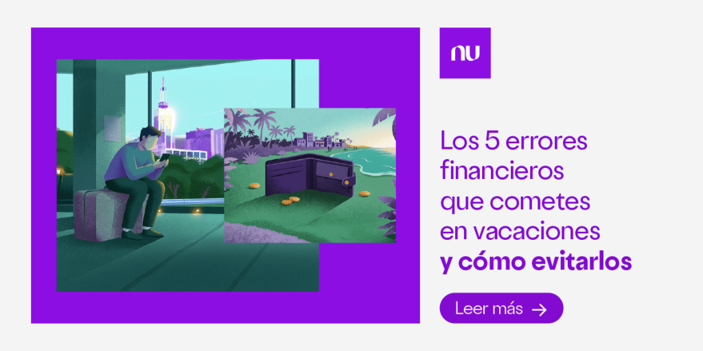 Ilustración de persona en sala de espera con equipaje. Errores financieros que cometes en vacaciones
