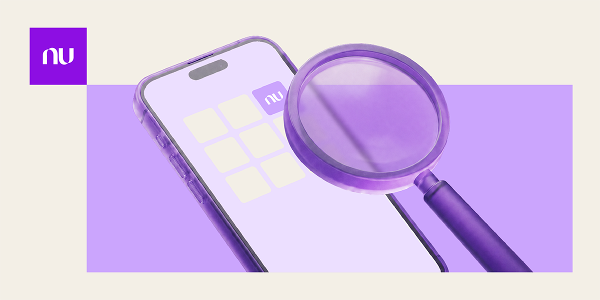 Ilustración de una lupa y apps en celular. ¿Cómo saber si una app financiera es segura?