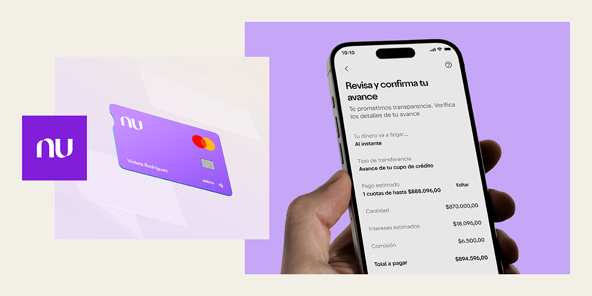 Imagen de la app de Nu y el Avance a Cuenta. Convierte tu cupo en saldo en tu Cuenta Nu