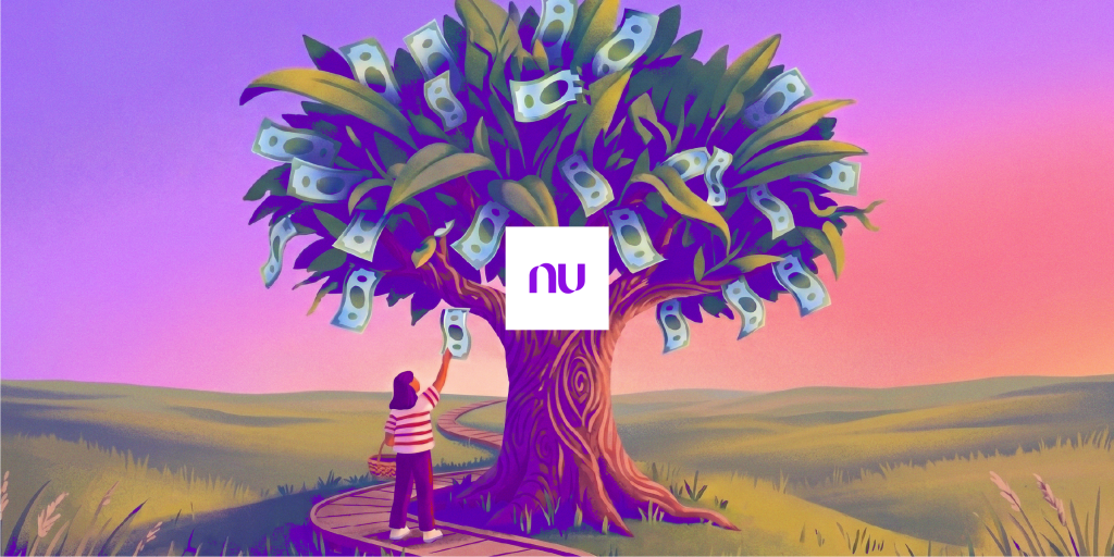 Cómo hablar de dinero con tus hijos: guía por edades Persona de pie en un sendero junto a un árbol que tiene billetes colgando de sus ramas. Cómo hablar de dinero con tus hijos: guía por edades