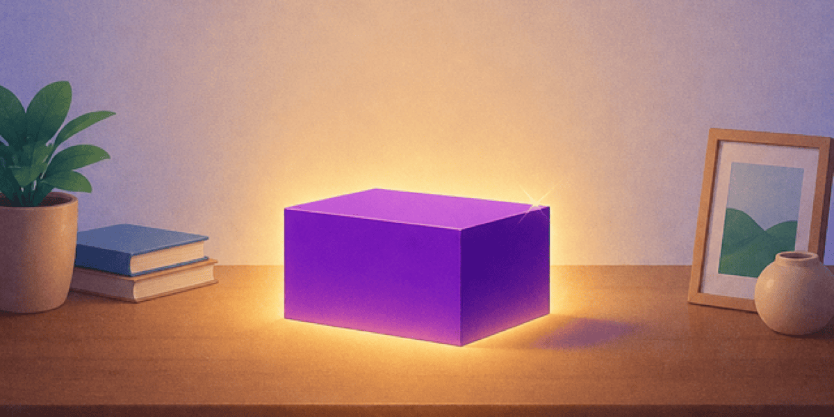 Un cubo de color morado reposa en un escritorio junto a una planta. Crea tu fondo de emergencia desde cero usando Nu paso a paso.